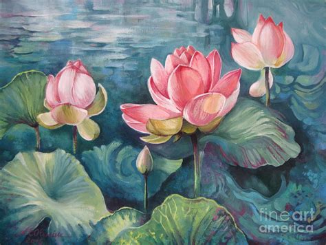 Lotus Pond Painting by Elena Oleniuc