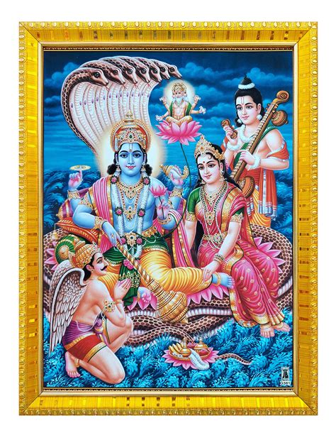 Buy Koshtak Vishnu laxmi/Lakshmi ji on sheshnag with Brahma ji on lotus (30 x 23 cm) photo frame ...