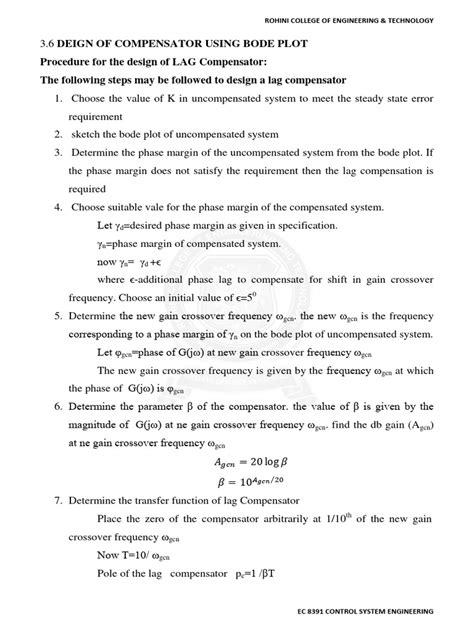 Design Steps For Lag and Lead Compensator Using Bode Plot | PDF | Electronic Circuits | Control ...