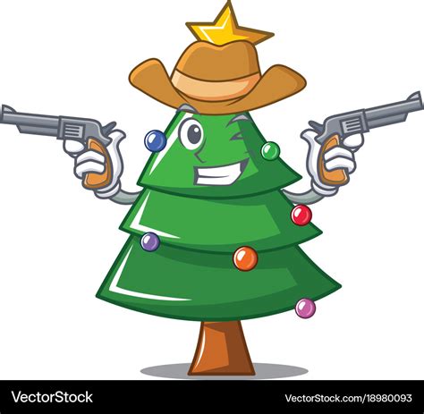 Cowboy christmas tree character cartoon Royalty Free Vector