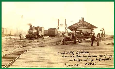 PRESCOTT, Ontario -1905 pc -Canadian Pacific Railway station and Ogdensburg NY train ferry, St L ...