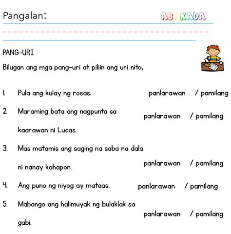 Pang-uri Worksheets| Grade 1 Filipino worksheets |abakada.ph