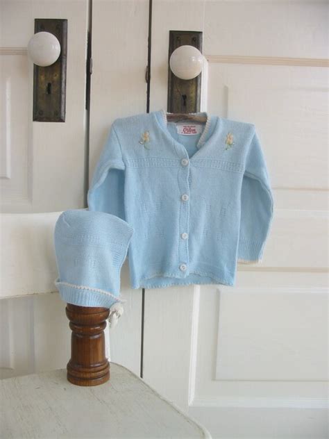 Vintage Blue Baby Sweater, Vintage Baby Cardigan, Vin… - Gem