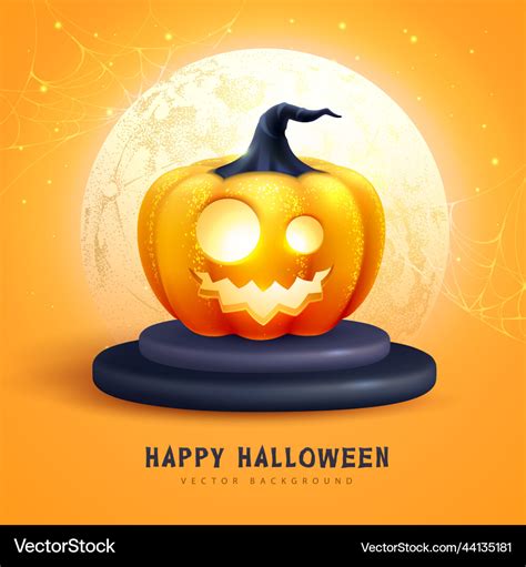 Realistic 3d halloween pumpkin with full moon Vector Image