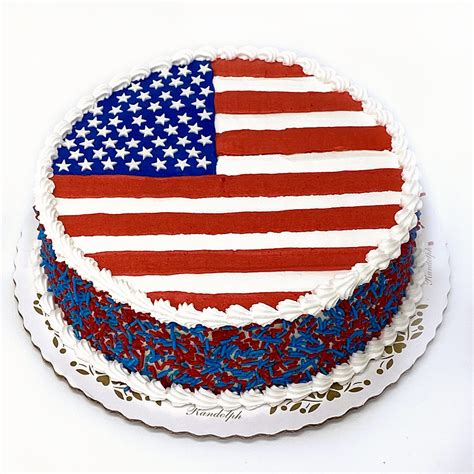 Piped American Flag With Red White And Blue Sprinkle Sides Cake ...