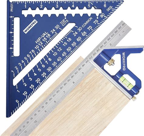 WORKPRO Rafter Square and Combination Square Tool Set, 7 IN. Aluminum Alloy Die-casting ...