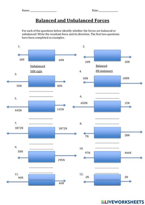 Balanced and Unbalanced Forces Worksheet | PDF - Worksheets Library