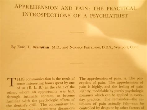 Apprehension and Pain: Research by Eric Berne and his Dentist