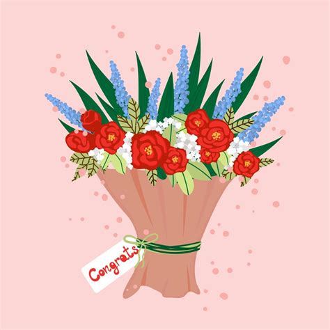 Beautiful flower bouquet. Congrats banner or greeting card template with bunch of flowers ...