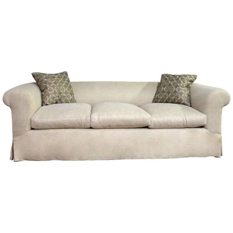 long, elegant and very comfortable rolled arm sofa in Oatmeal linen For ...