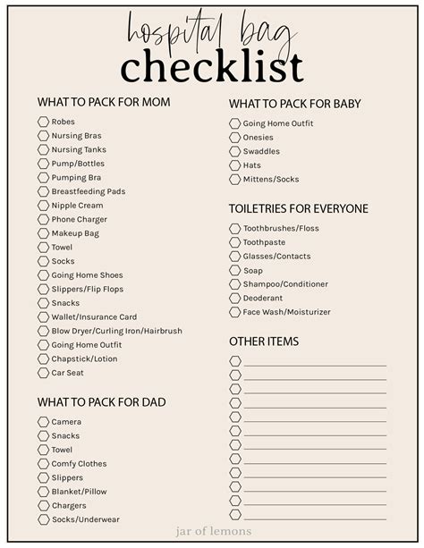 Hospital Bag For Labor And Delivery Checklist Printable - Printable Word Searches