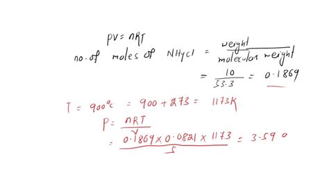 SOLVED: A large sample of solid NH4Cl is heated in a container. At equilibrium, the pressure of ...