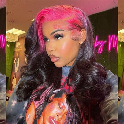 Sparkle Hot Pink Roots Black Color Wig 13*4 Lace Front Wig