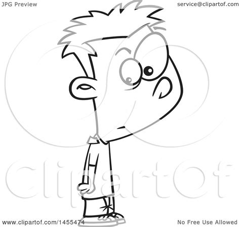 Clipart of a Cartoon Lineart Boy with a Chip on His Shoulder - Royalty Free Vector Illustration ...