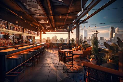 Premium Photo | A rooftop bar with panoramic city views and cocktails