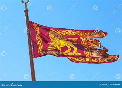 Venetian Red and Gold Flag of the City of Venice, Italy, the Winged ...