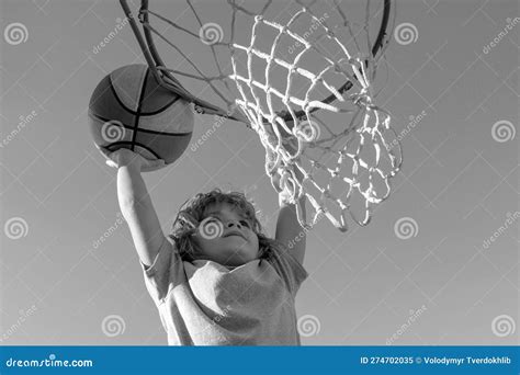 Basketball Slam Dunks of Sporty Kids Basketball Player. Close Up Image ...