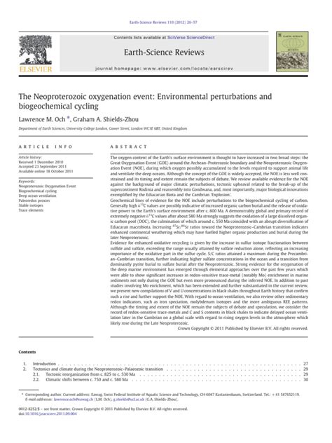 The Neoproterozoic Oxygenation Event Environmental Perturbations and ...