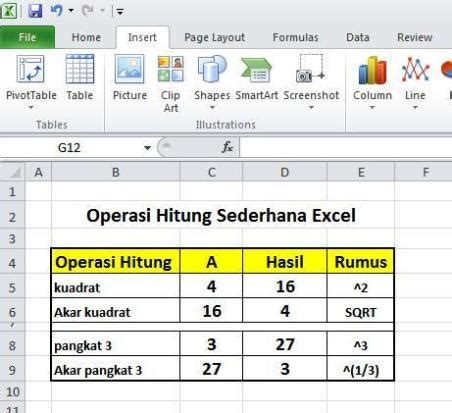 Rumus kuadrat, akar kuadrat, pangkat dan akar pangkat pada Excel 2010 - Belajar Office