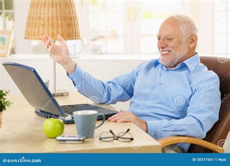 Laughing Old Man Using Laptop Stock Image - Image of computer ...