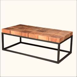 Solid Acacia Wood Block Contemporary Iron Base Rustic Coffee Table ...