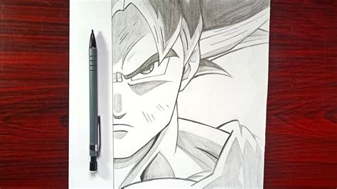 Easy Anime Sketch | how to Draw Goku ultra instinct [ half face] | step by step Drawing tutorial ...