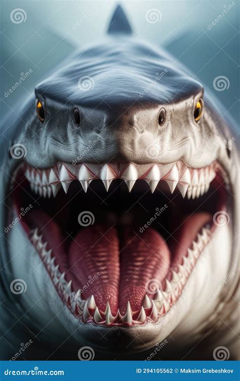 Close-up Front View Portrait of Roaring Shark. Generative AI Stock ...