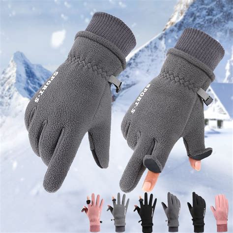 Outdoor Ski Riding Gloves Winter Polar Fleece Flip Cover Winter Gloves ...