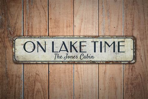 On Lake Time on Lake Time Sign on Lake Time Decor Vintage Style Sign Custom Text Sign Premium ...