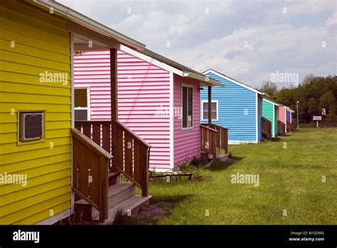 Colorful vacation cabins near Ellsworth, Maine Stock Photo - Alamy