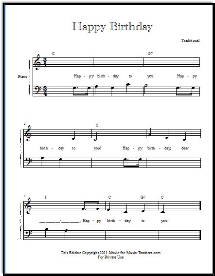 Happy Birthday Free Sheet Music for Guitar, Piano, & Lead Instruments