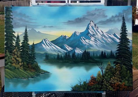 "Cool Mountain Lake" on 24x36 canvas as a tribute to Bob Ross on his ...