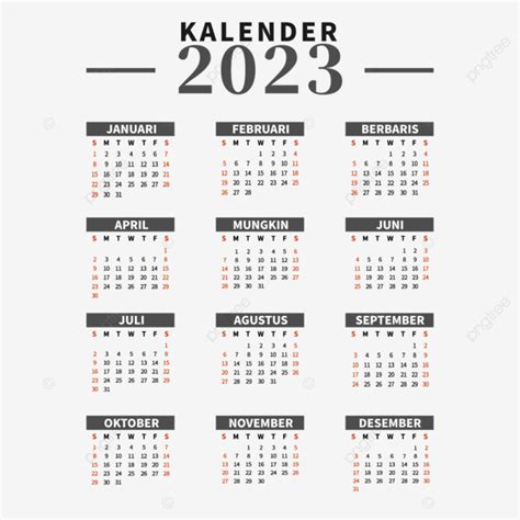 Plantilla De Calendario Indonesio 2023 Oscuro Transparente PNG , 2023 ...