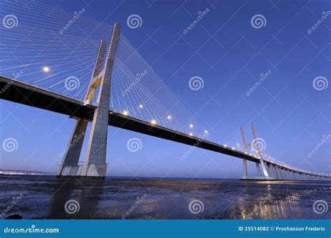 Famous Vasco Da Gama Bridge by Night Stock Photo - Image of expo, light ...