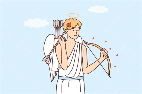 Premium Vector | Ancient greek god cupid with bow and arrow with tip in form of heart stands ...