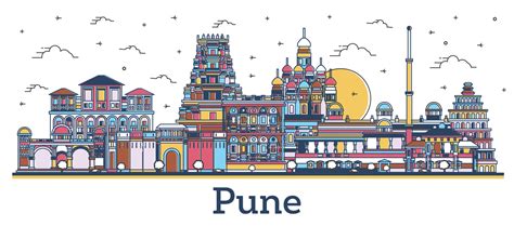 Outline Pune India City Skyline with Colored Buildings Isolated on White. 17660688 Vector Art at ...