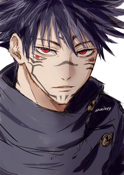 an anime character with black hair and red eyes