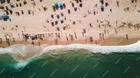 Premium AI Image | An aerial view of a beach with a blue ocean and a ...