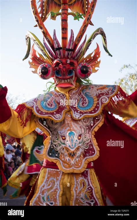 La Tirana, Chile, July, 2017: Group of masked dancers during La Tirana ...