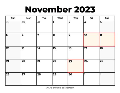 November 2023 Calendar And Holidays - Get Calendar 2023 Update