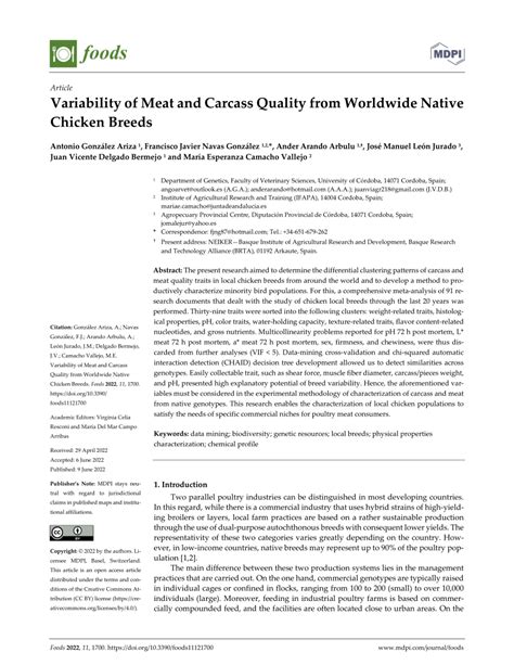 (PDF) Variability of Meat and Carcass Quality from Worldwide Native Chicken Breeds