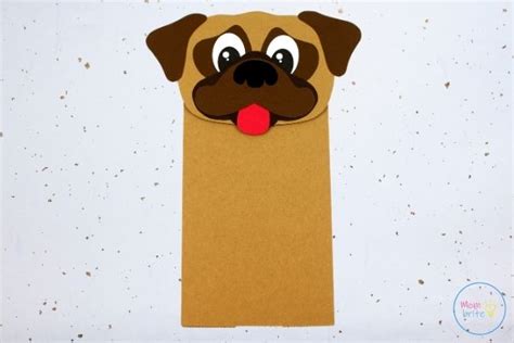 Pug Dog Paper Bag Puppet Craft [Free Printable Template] | Mombrite