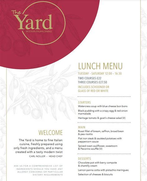 Menu at The Yard Chester restaurant, Chester