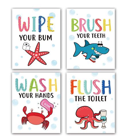 Buy Funny Colorful Cartoon Sea Life Themed Bathroom Inspirational Quotes Art Print Humorous ...