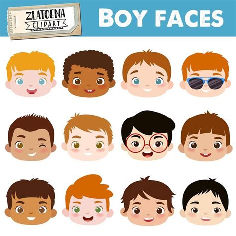 Cute Boy Faces Clipart Kids Faces Digital Clipart Cute Kids Clip Art Children Head Illustration ...