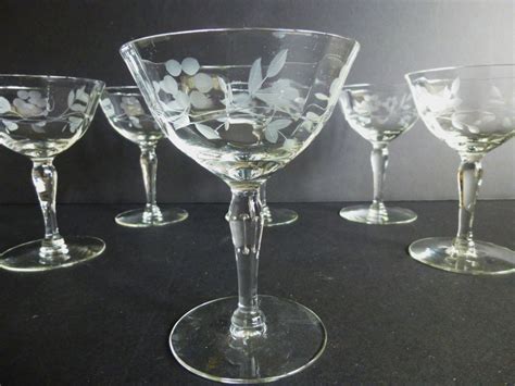 Vintage Etched Crystal Champagne glasses set of 6