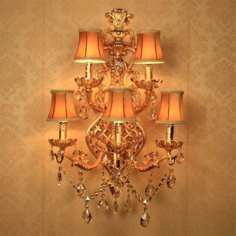 Indoor Wall Sconces Large Crystal Wall Lamp with Fabric Shade Gold Wall Lights Sconce Large Wall ...
