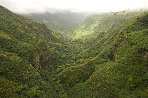 Aerial View Of Green Landscape With Waterfalls, Nuku Hiva, Marquesasislands, Polynesia, Oceania ...