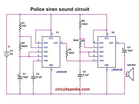 Simple Police Siren Circuit | Electronic Siren Circuit Diagram Using 555 Timer