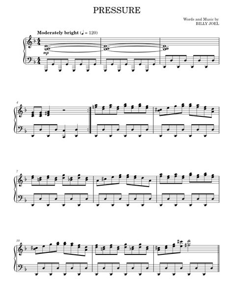 pressure Sheet music for Piano by Billy Joel: Music Notes by MuseScore